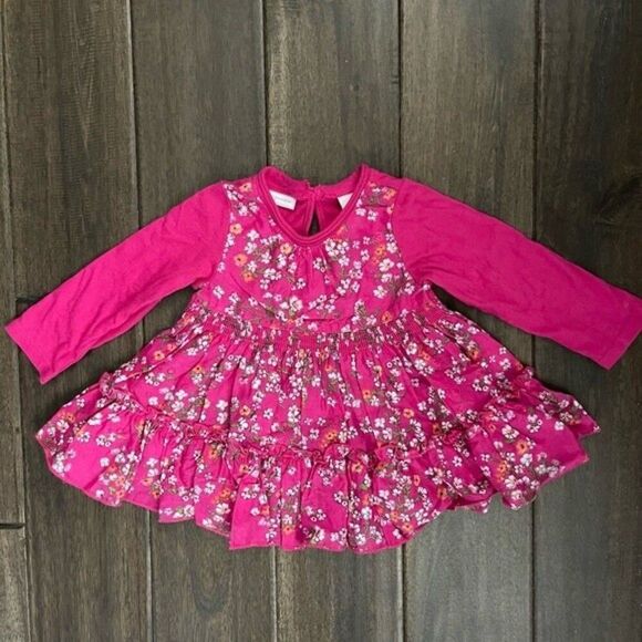 First Impressions Hot Pink Boho Floral Ruffle Dress 6-9 mos - Picture 1 of 6